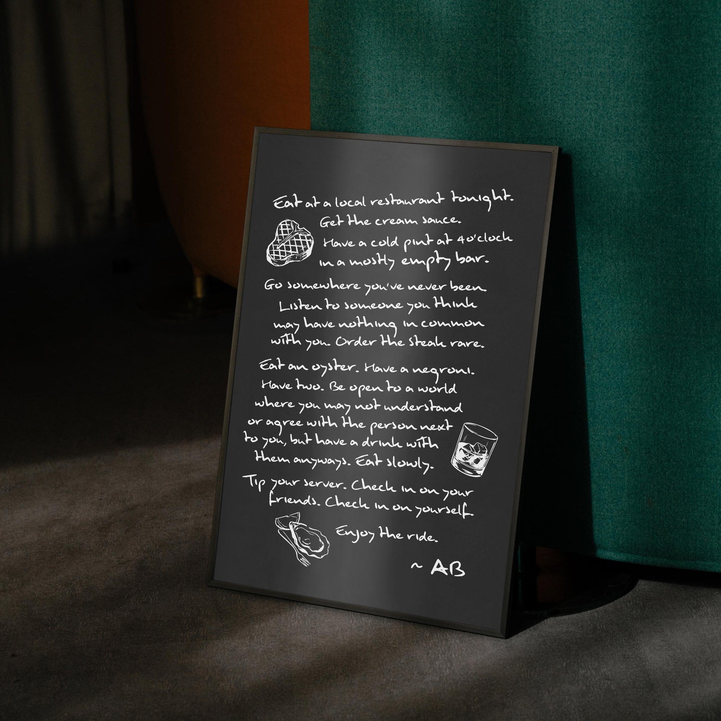 Enjoy The Ride Print - Anthony Bourdain Quote (Noir)
