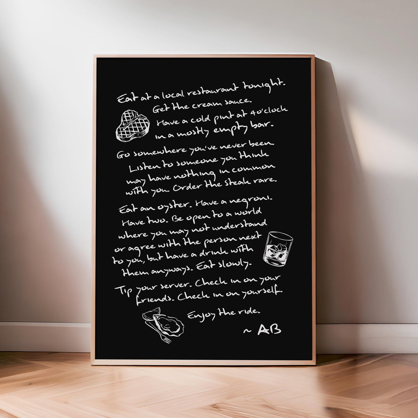 Enjoy The Ride Print - Anthony Bourdain Quote (Noir)