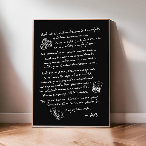 Enjoy The Ride Print - Anthony Bourdain Quote (Noir)
