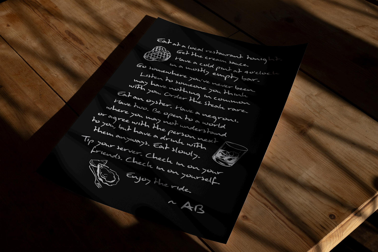 Enjoy The Ride Print - Anthony Bourdain Quote (Noir)