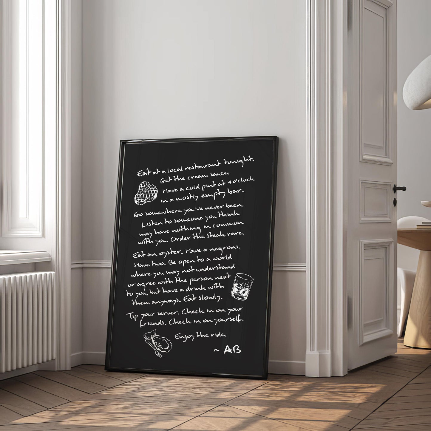 Enjoy The Ride Print - Anthony Bourdain Quote (Noir)