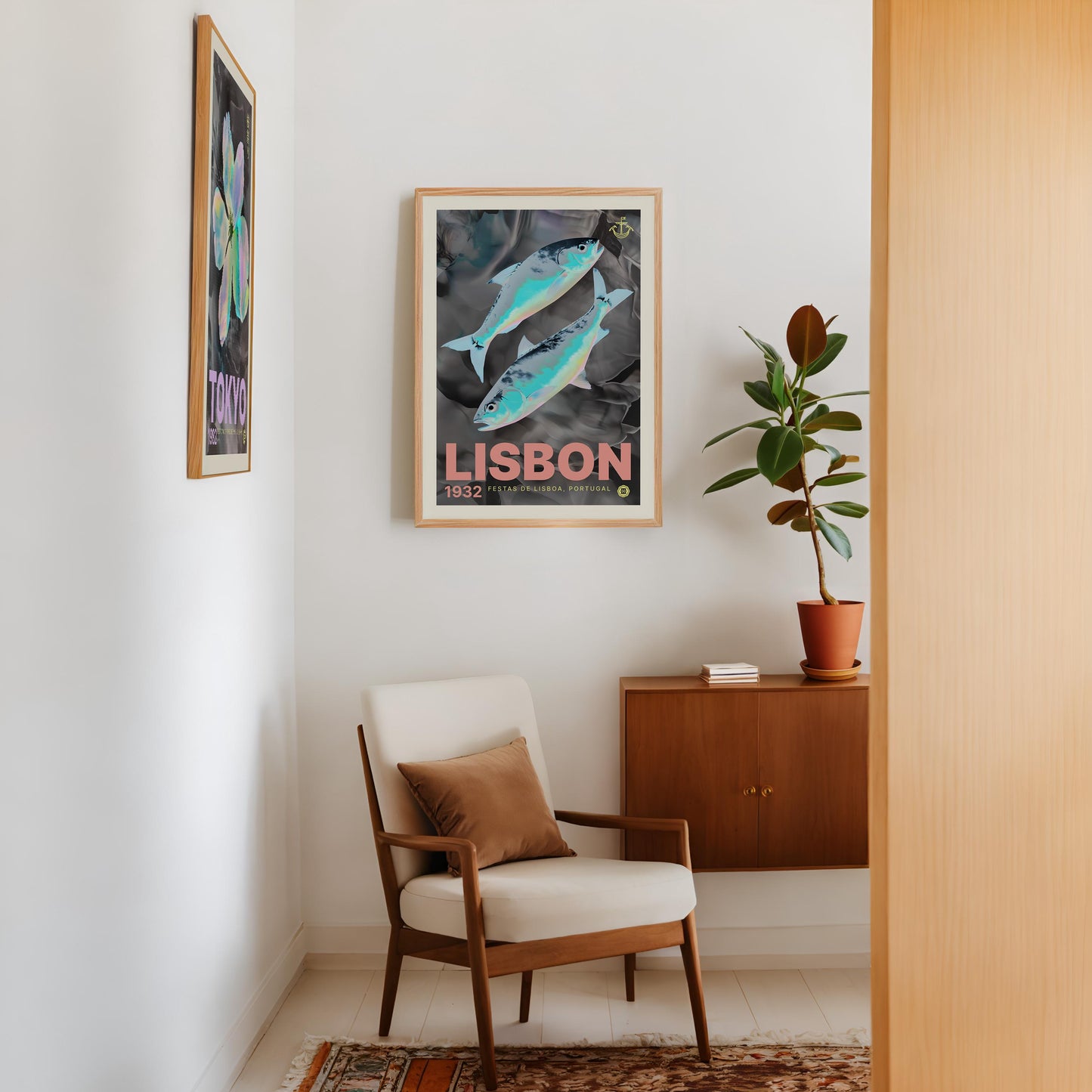 Lisbon Portugal wall art print on wall in entry room
