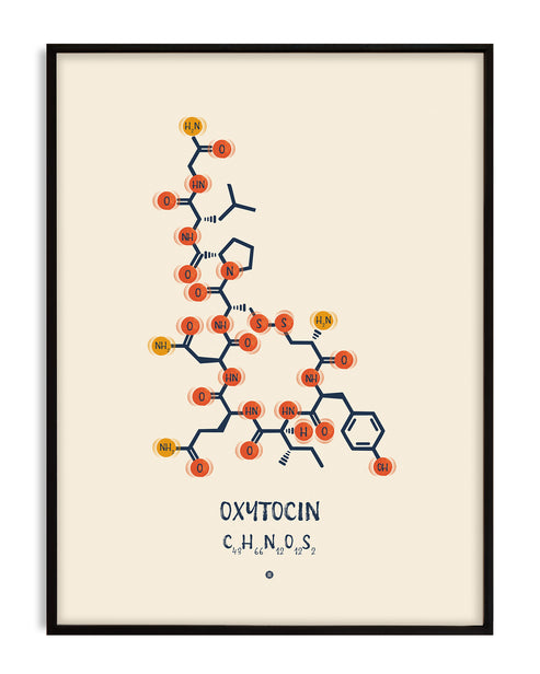 Oxytocin molecule wall art print featuring a detailed chemical structure in a clean, modern design