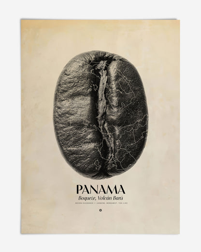 Unframed Panama Boquete art print featuring a black coffee bean overlaid with map outlines.