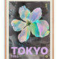Oak-framed Tokyo 1982 Festival of the Cherry Blossoms artwork featuring an iridescent pastel flower on a dark background.
