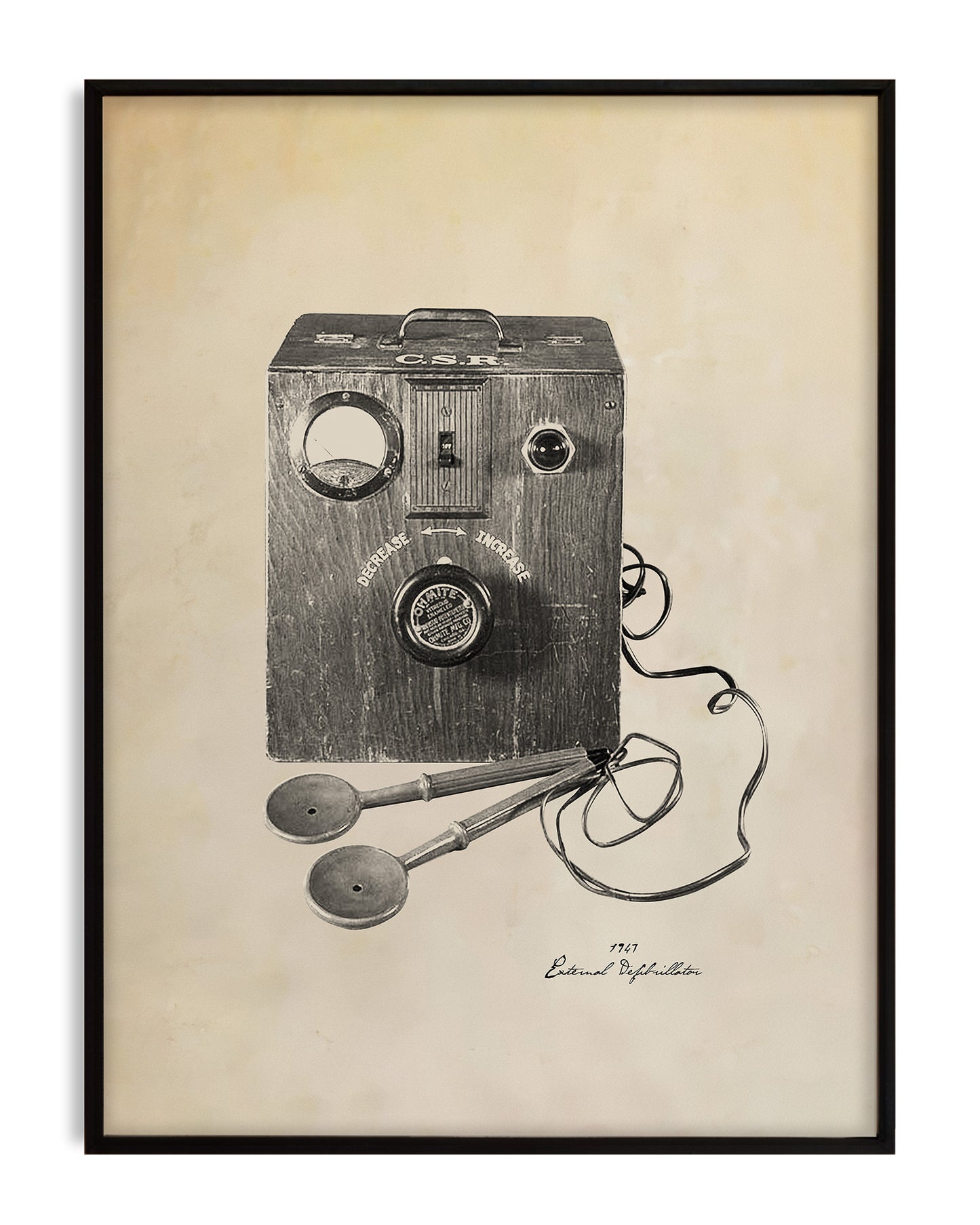 1947 defibrillator patent-inspired wall art, ideal for hospitals, cardiology offices, or medical classrooms